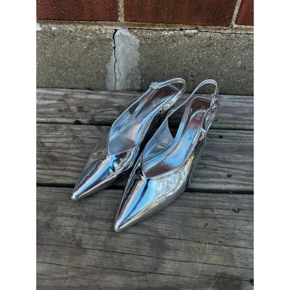 Forever 21 Silver Metallic Slingback Kitten Heels Pointed Toe Size 8.5 - Picture 5 of 7